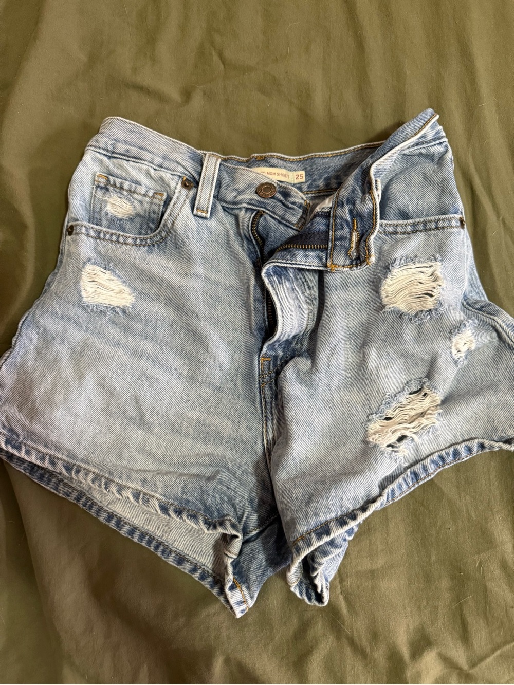 Levi's Light Blue High-Waist Distressed Denim Shorts